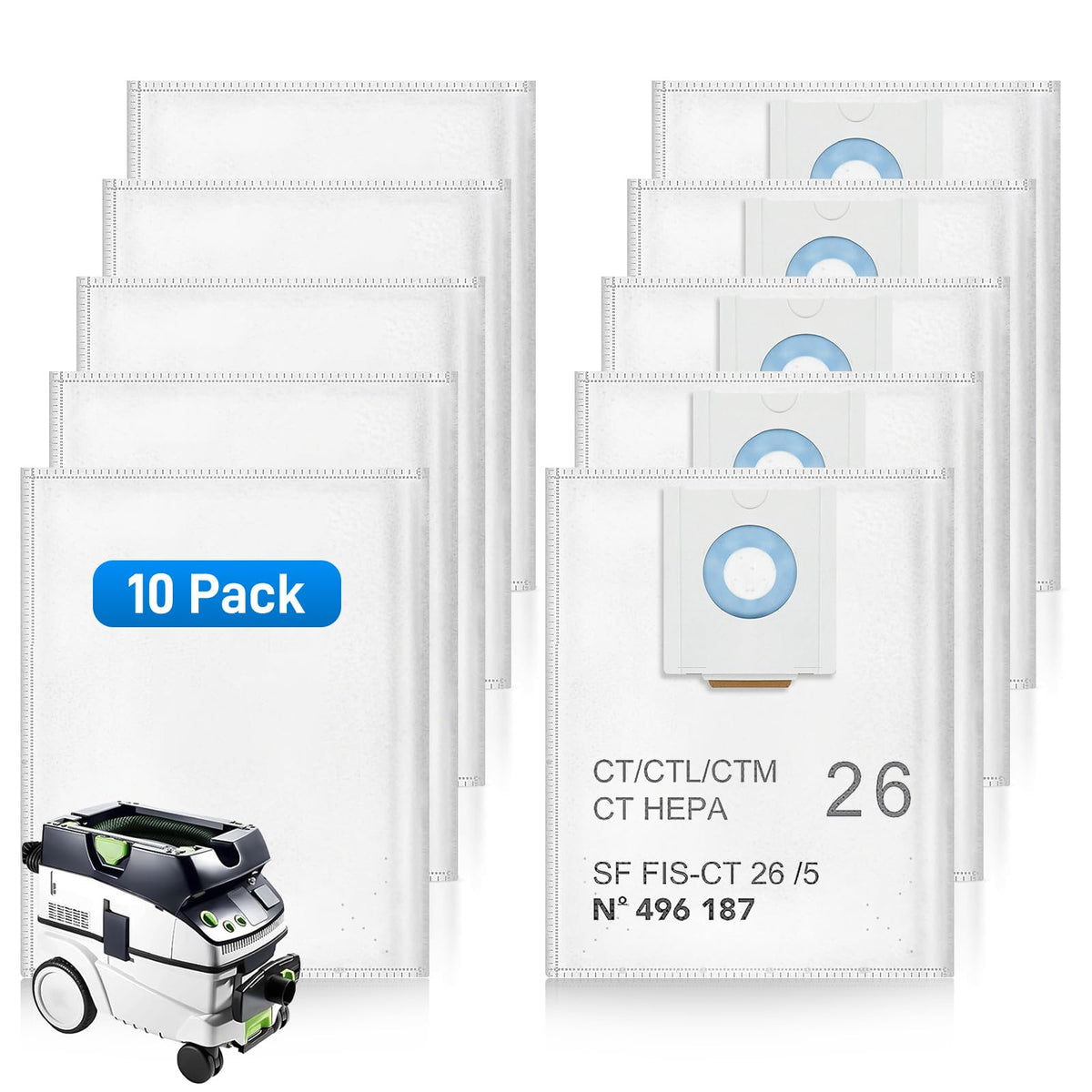 ZQZiQi 496187 self-clean filter bag installed on Festool CT26 for efficient dust capture