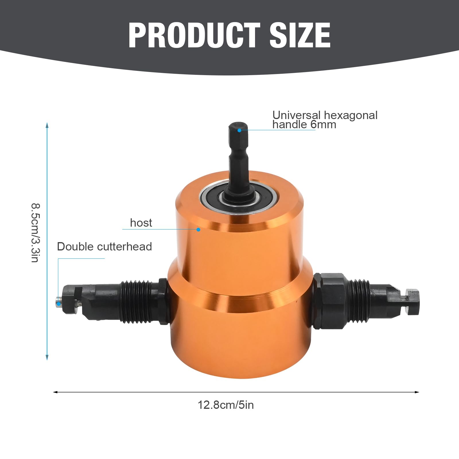 Zreneyfex double-headed nibbler drill attachment in use on metal