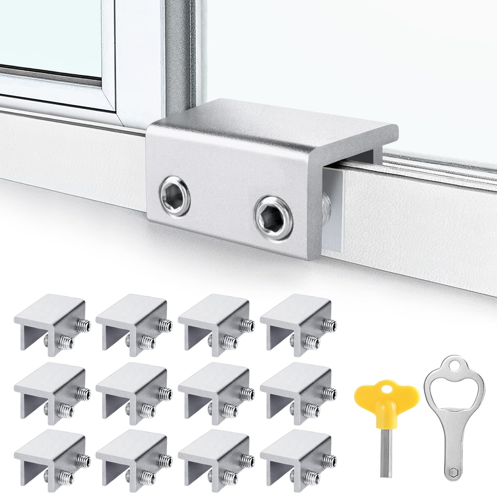 ZRFCXE window locks 12 pack displayed in silver for sliding windows