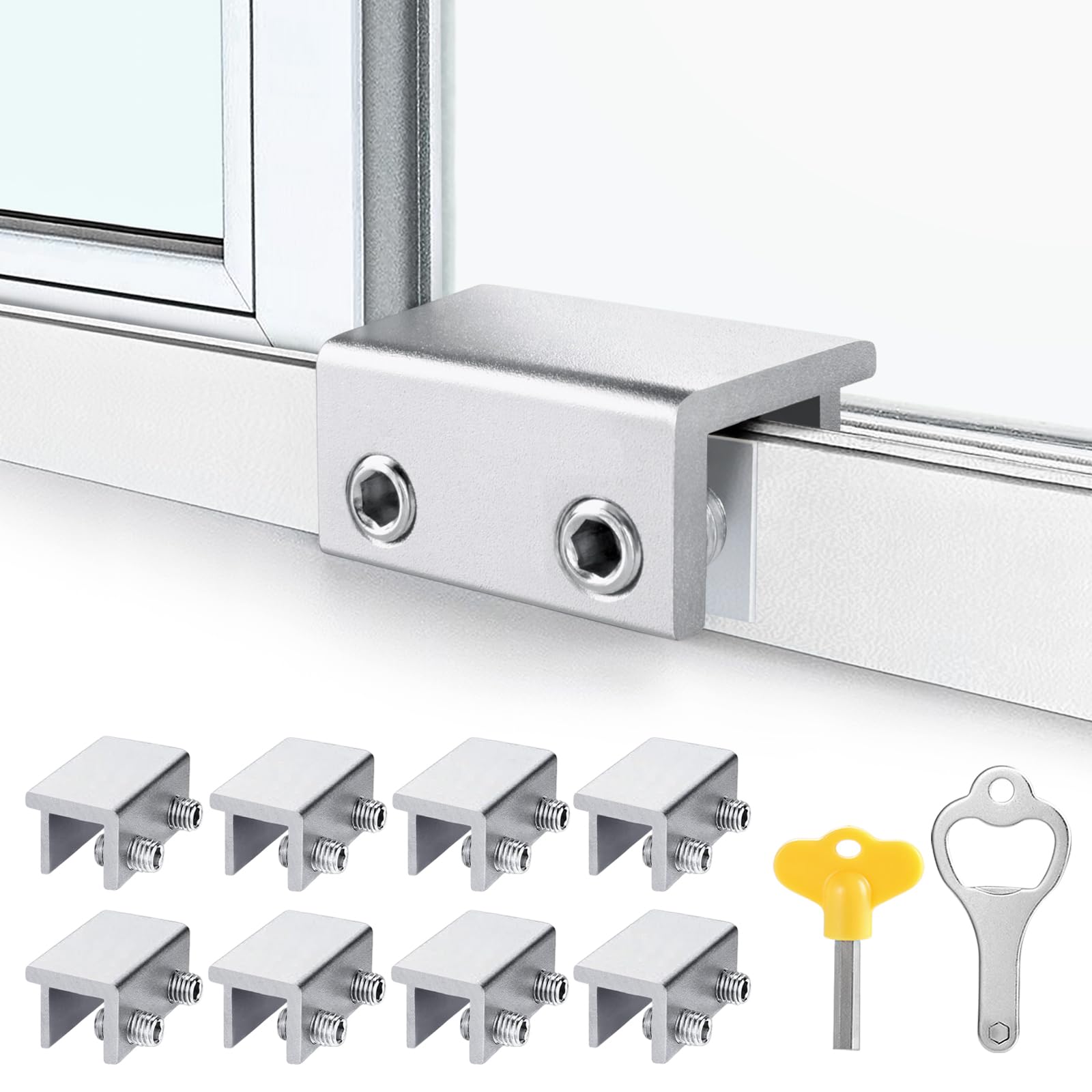 ZRFCXE 8-pack window locks secured on a sliding track for reliable safety.
