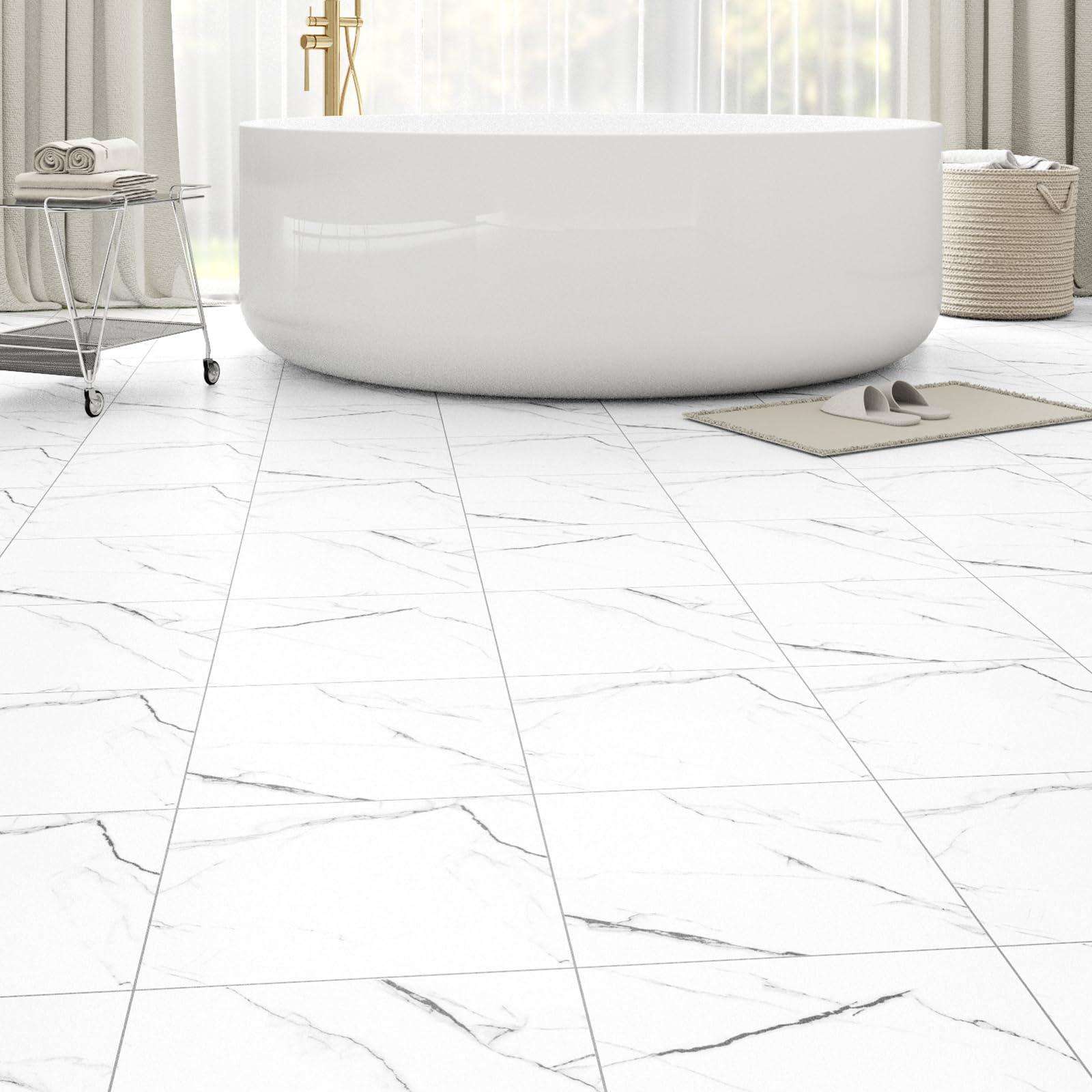 ZRJT 20-pack peel-and-stick tiles in white vein marble for quick DIY installation.