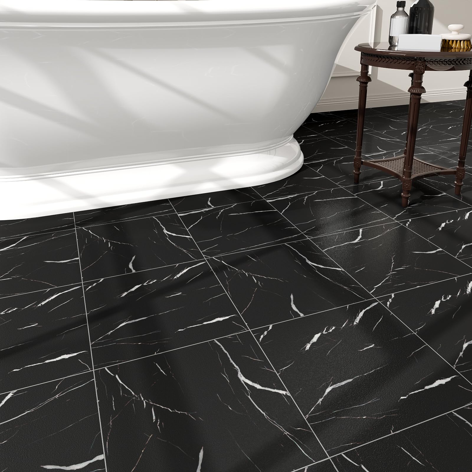 ZRJT Black Vein Marble tiles close-up showing durable texture
