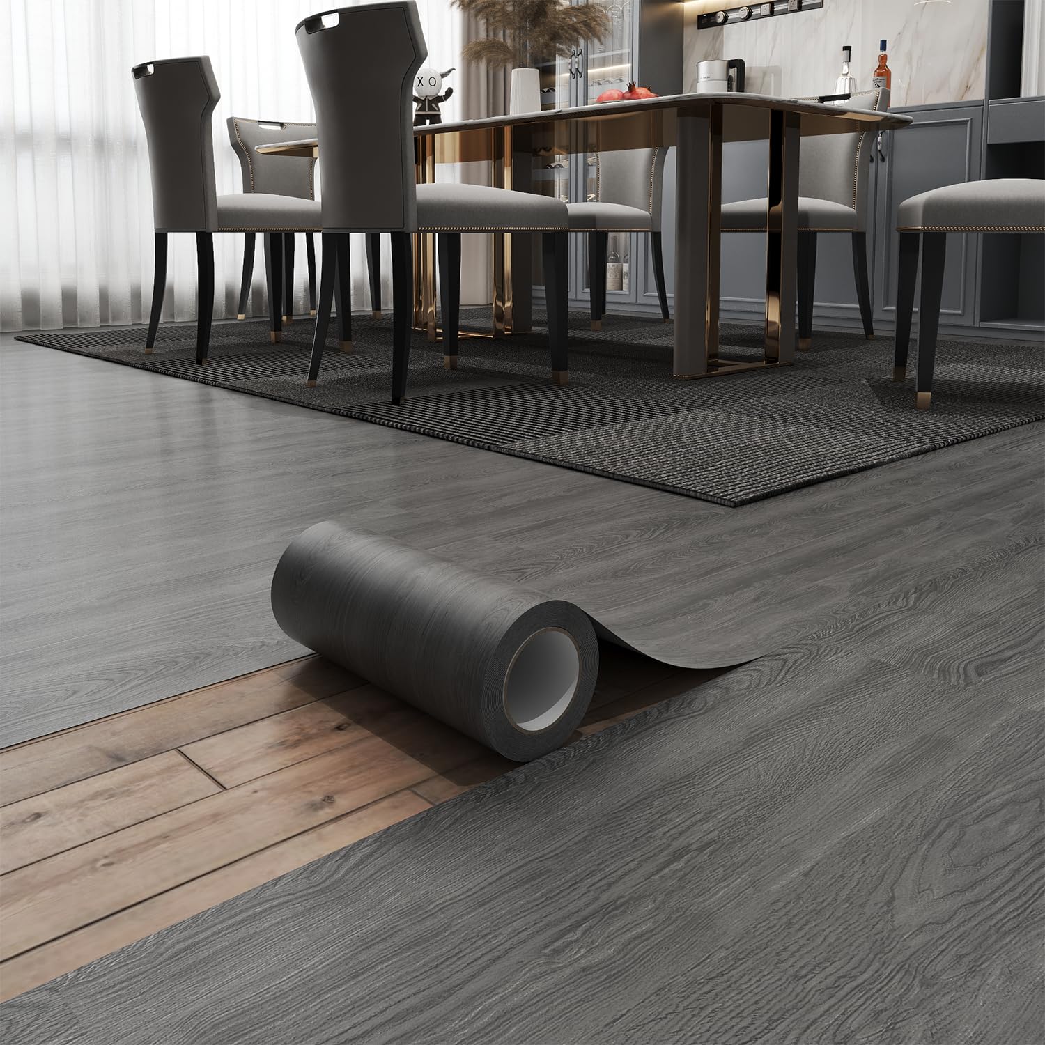 ZRJT peel and stick tile gray wood grain roll for seamless spaces