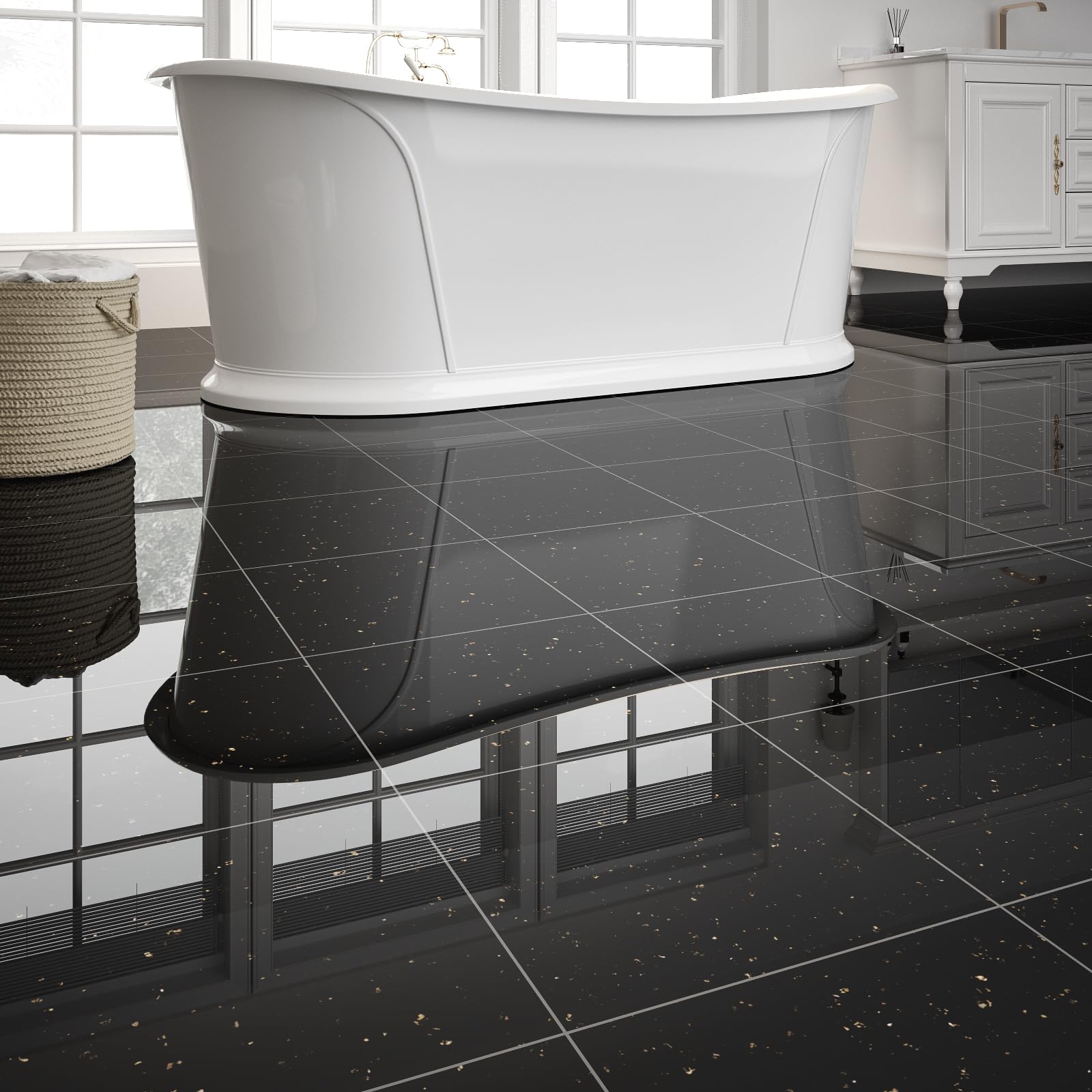 ZRJT Polish Black Galaxy marble tile peel-stick for quick kitchen upgrade.