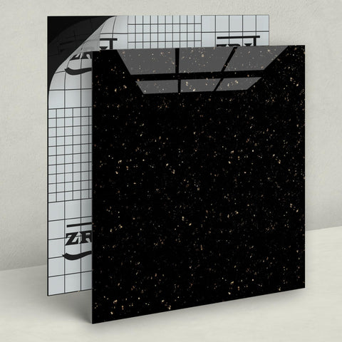 ZRJT Polish Black Galaxy marble tile peel-stick for easy laundry-room cleaning.