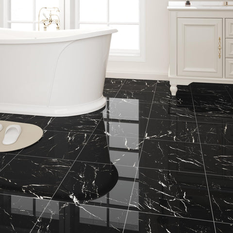 ZRJT Polish Black Marble tile in kitchen setting, waterproof surface for easy cleanup.