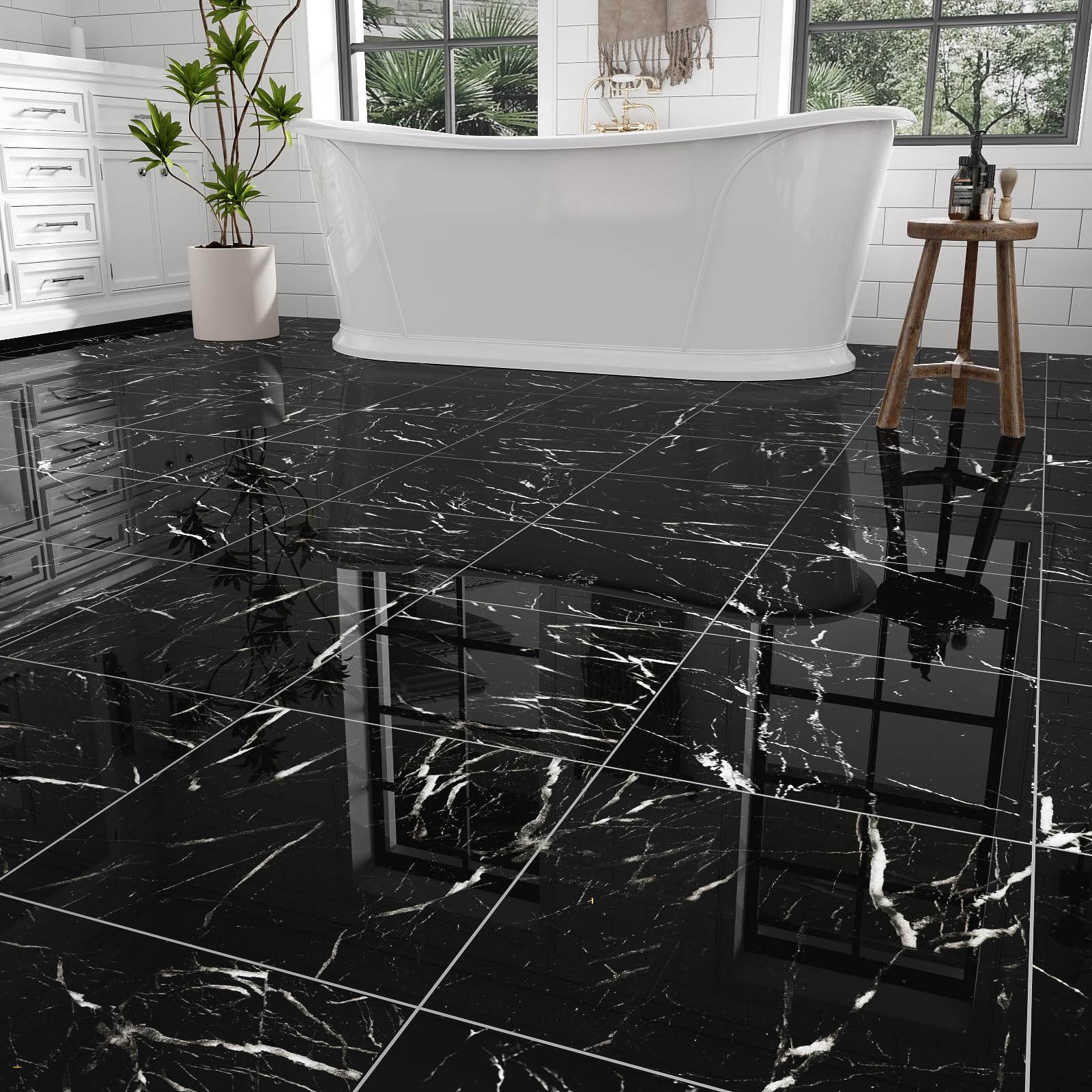ZRJT Polish Black Marble tiles pack for stylish DIY flooring.