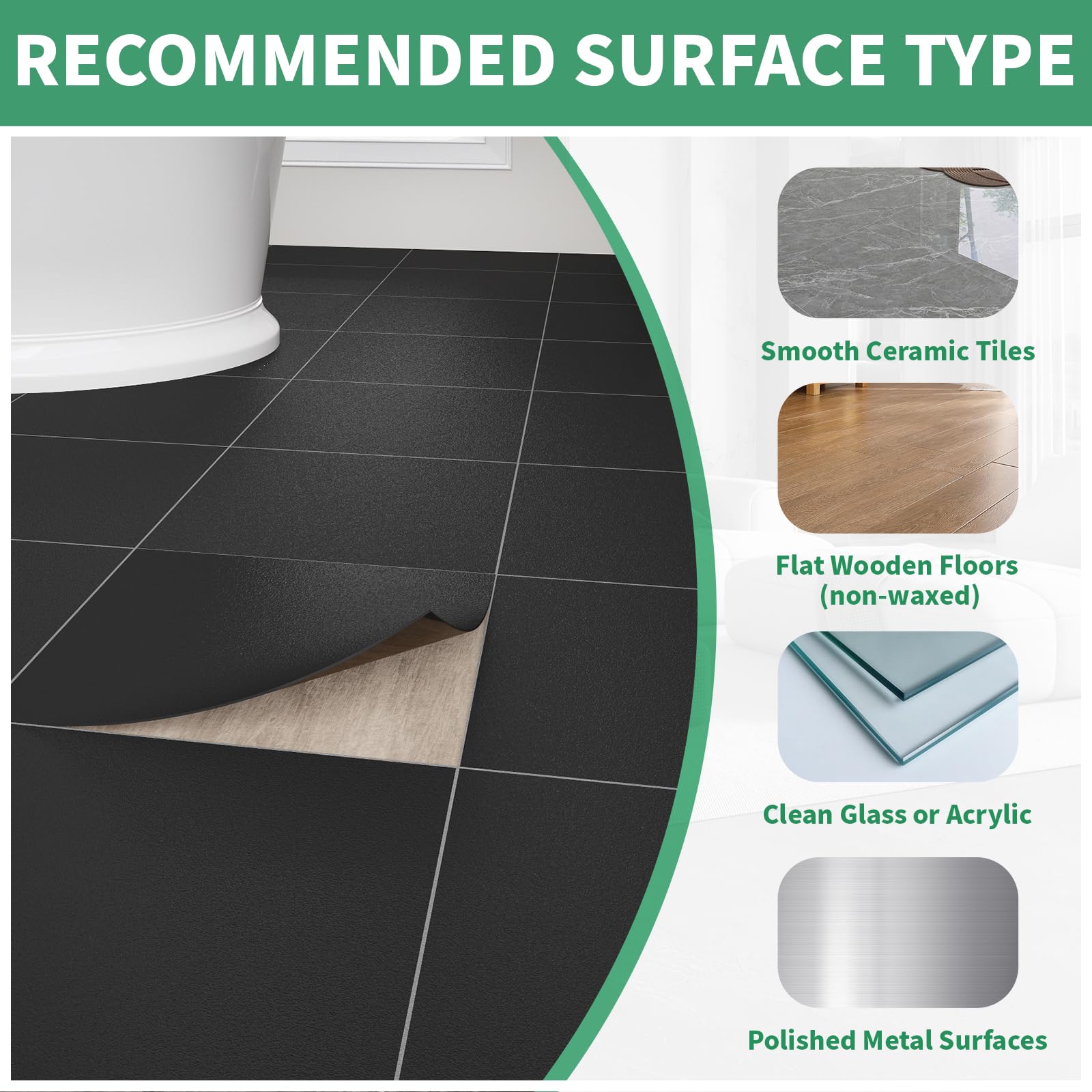 ZRJT non-slip matte black tiles for safer kitchen and entry areas.