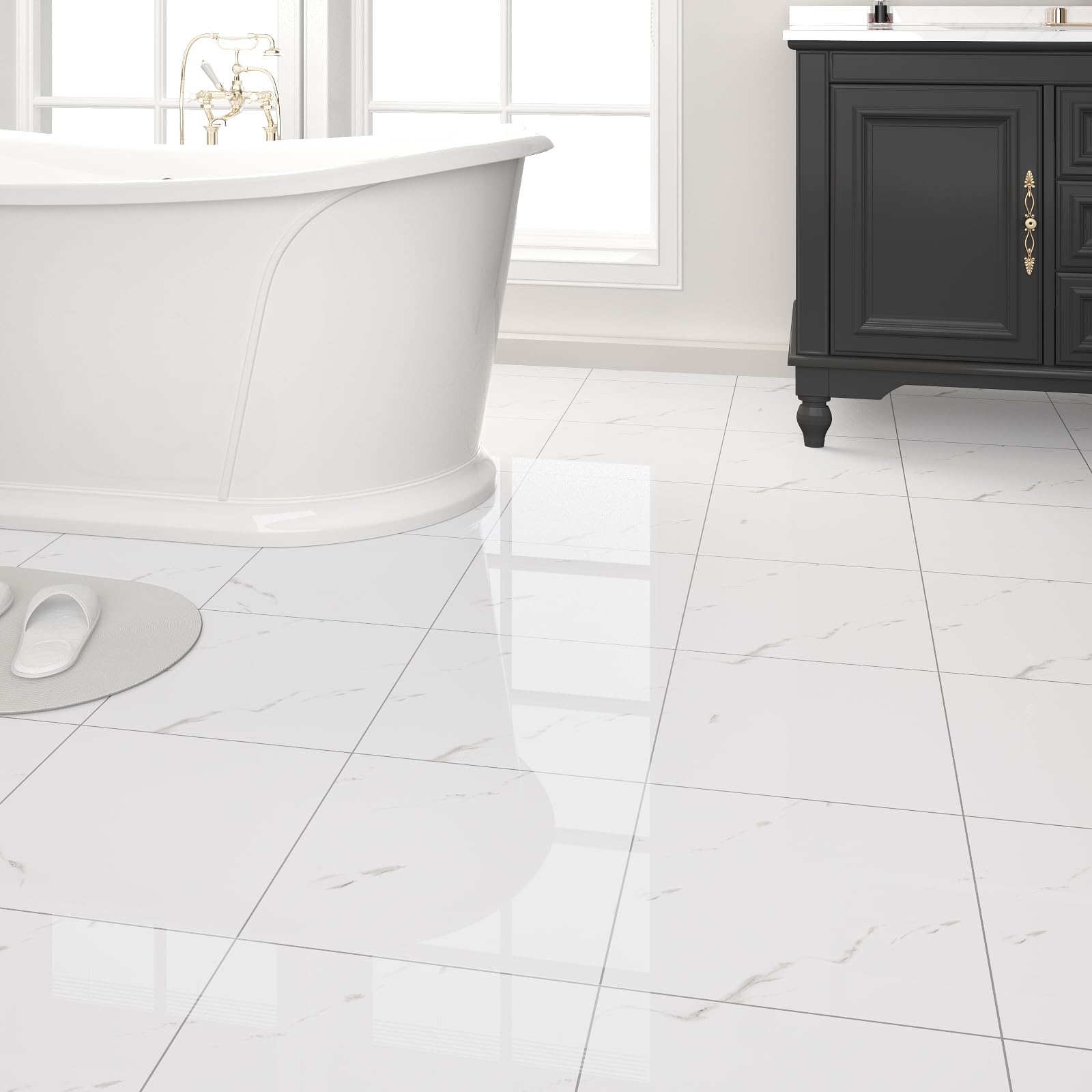 ZRJT self-adhesive floor tiles back view showcases easy peel-and-stick installation.