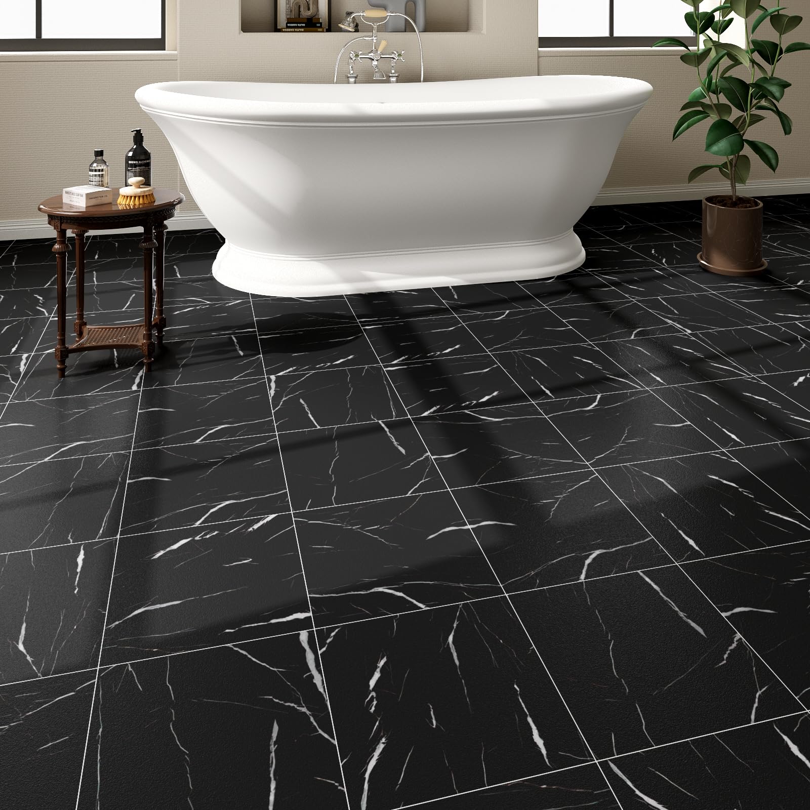 ZRJT Peel-and-stick floor tiles being installed for easy DIY upgrade