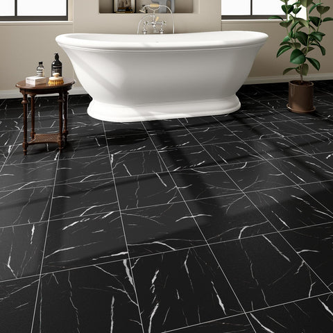 ZRJT Peel-and-stick floor tiles being installed for easy DIY upgrade