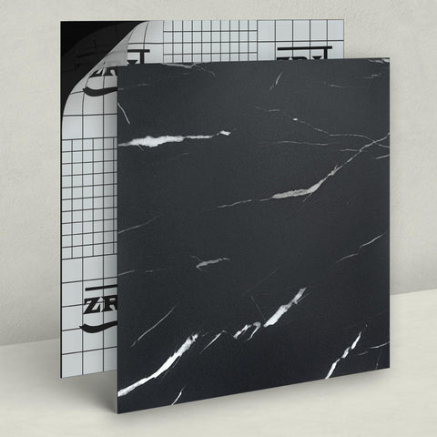 ZRJT Black Vein Marble tiles in a bathroom highlighting waterproof surface