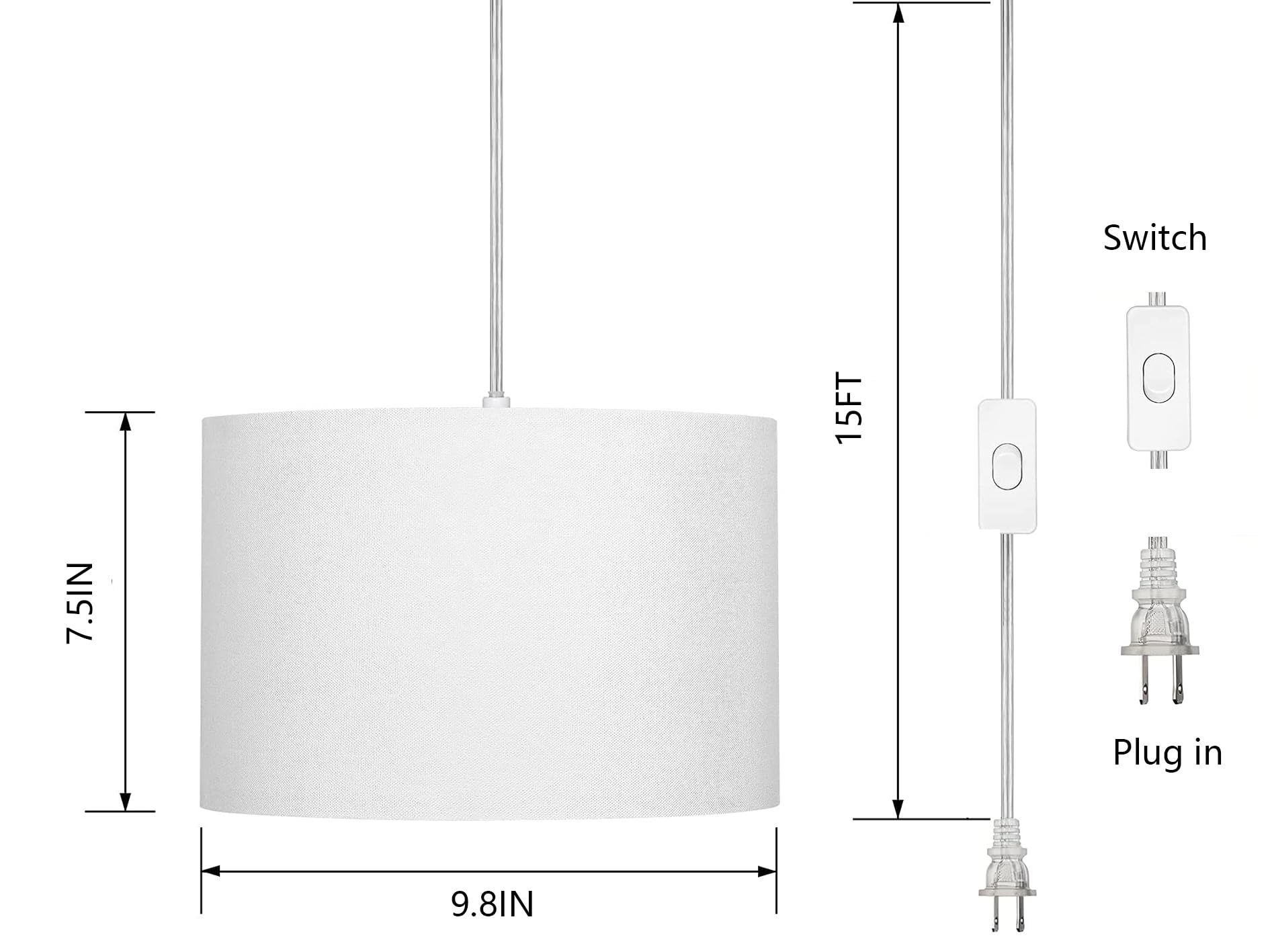 ZSLAIFU 15ft plug-in pendant cord enables placement flexibility.