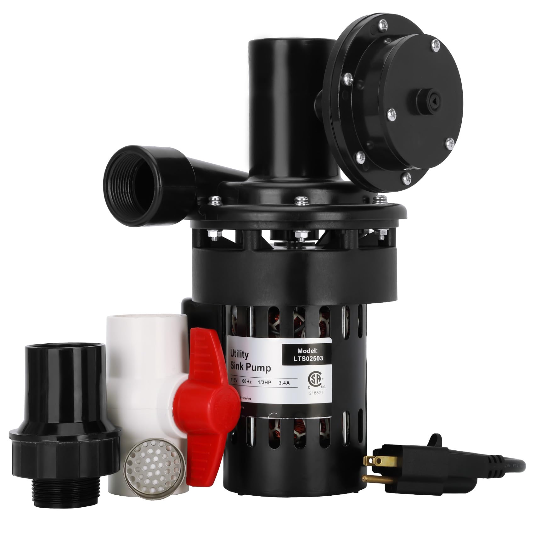 ZSUCC automatic sink pump under sink demonstrates gravity-free drainage.