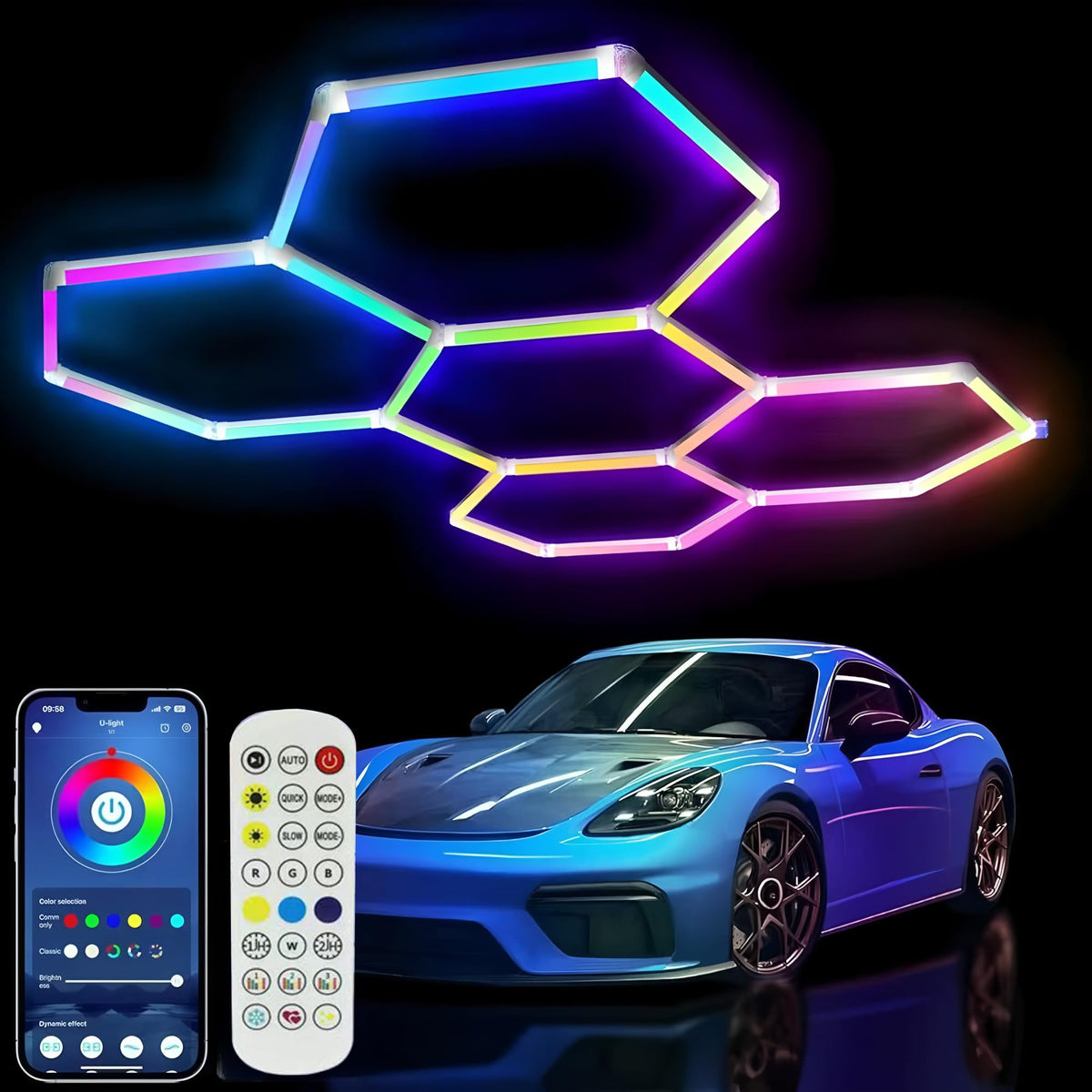 ZTANHOUSE RGB hexagon light on ceiling panel for vibrant ambiance and easy customization.