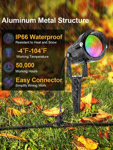 ZUCKEO RGB landscape light with ground stake demonstrates easy garden installation.