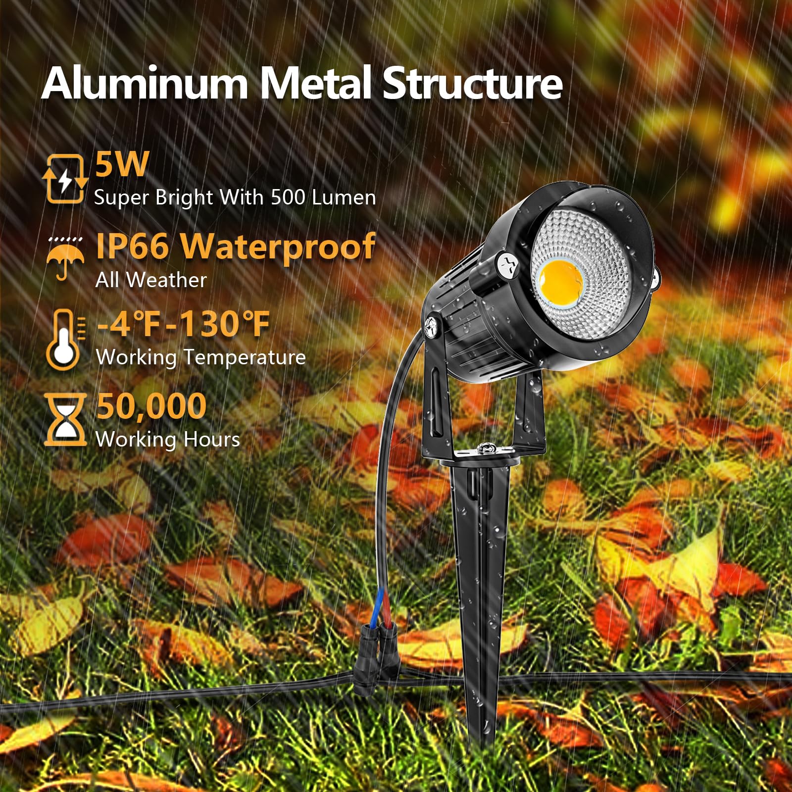 ZUCKEO 80ft low-voltage wire allows flexible light placement around yard.