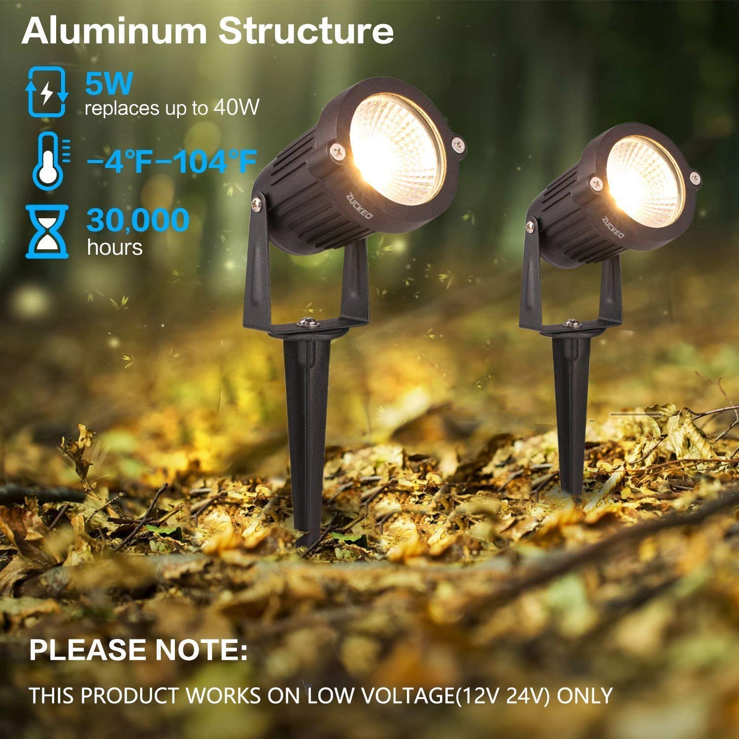 ZUCKEO IP66 waterproof landscape light withstands rain and snow.