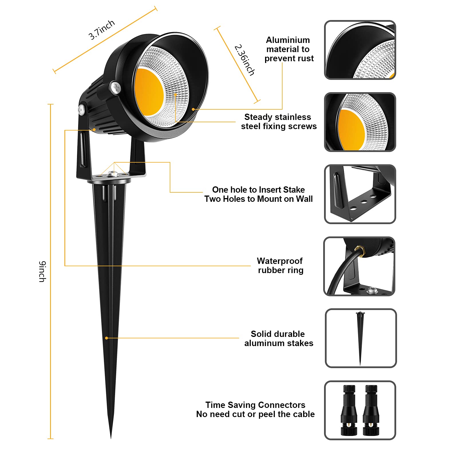 ZUCKEO IP66 waterproof spotlight for all-weather outdoor use.