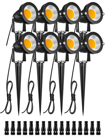 ZUCKEO landscape lights 8-pack front view highlights warm white ambiance for patios.