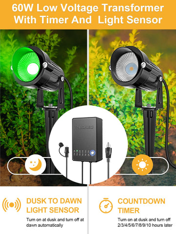 ZUCKEO LED multi-color spotlights with aluminum housing for durable outdoor lighting.