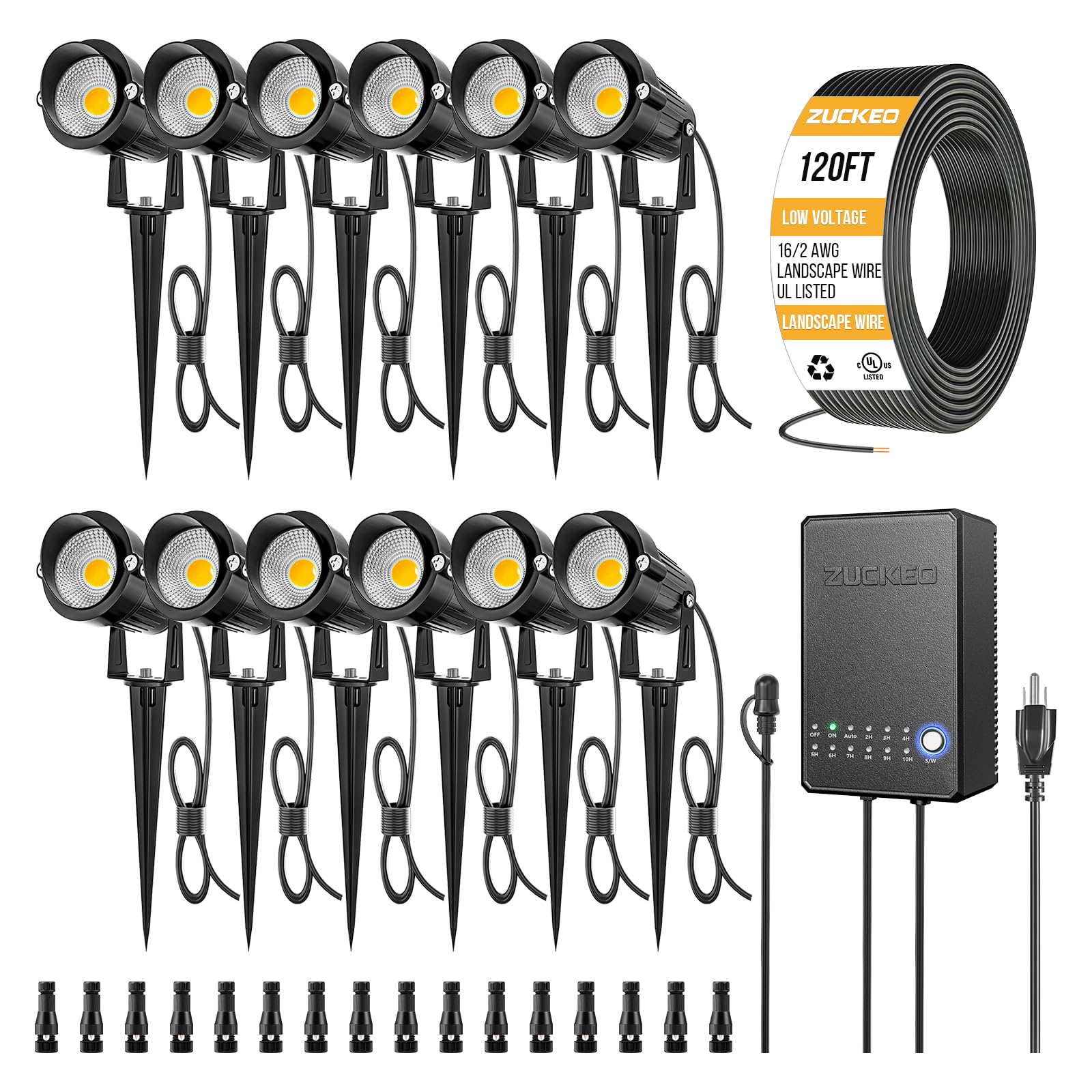 ZUCKEO 12-pack 5W landscape spotlights illuminate pathways and gardens