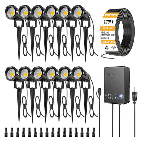 ZUCKEO 12-pack 5W landscape spotlights illuminate pathways and gardens
