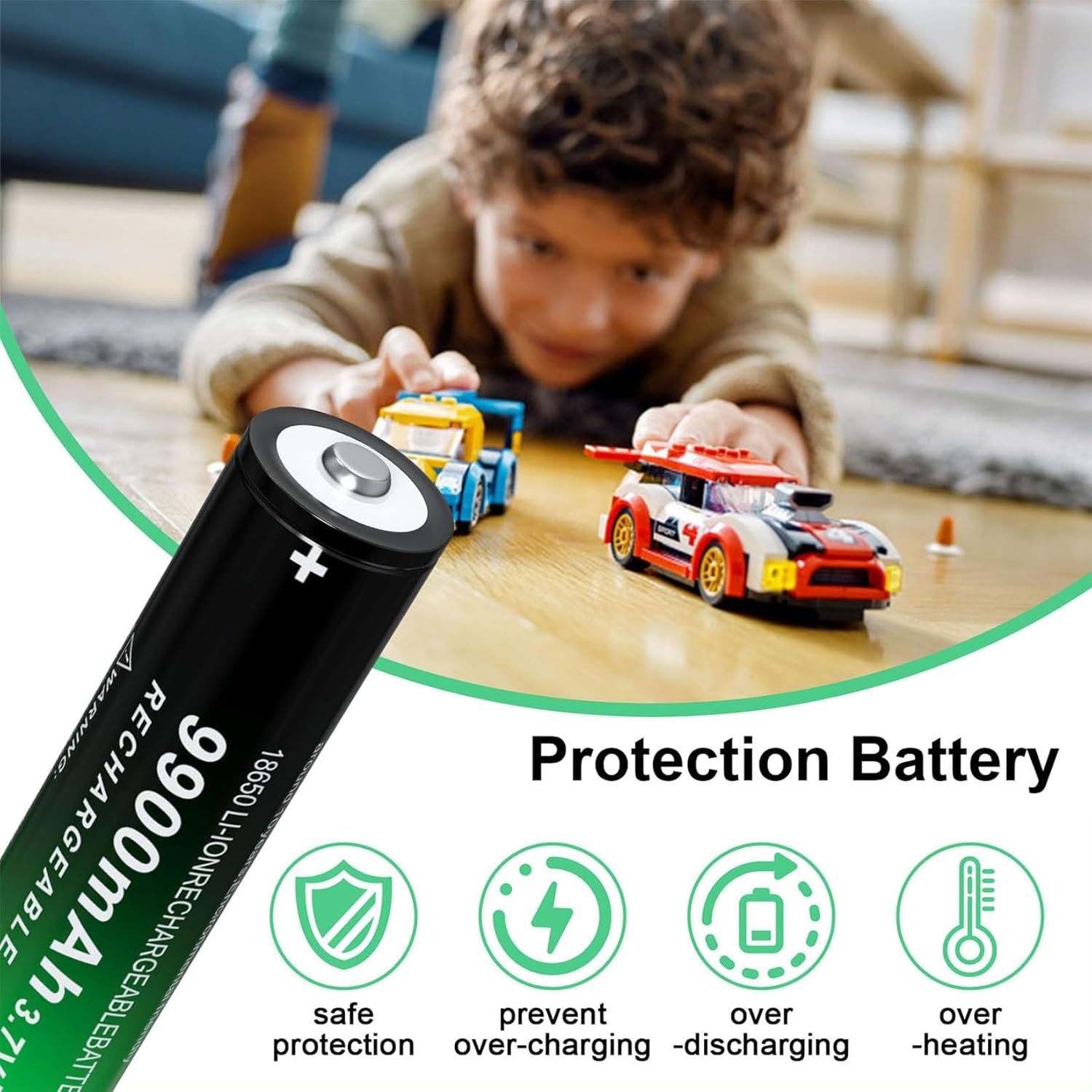 Zuein 18650 9900mAh side view battery for steady device performance