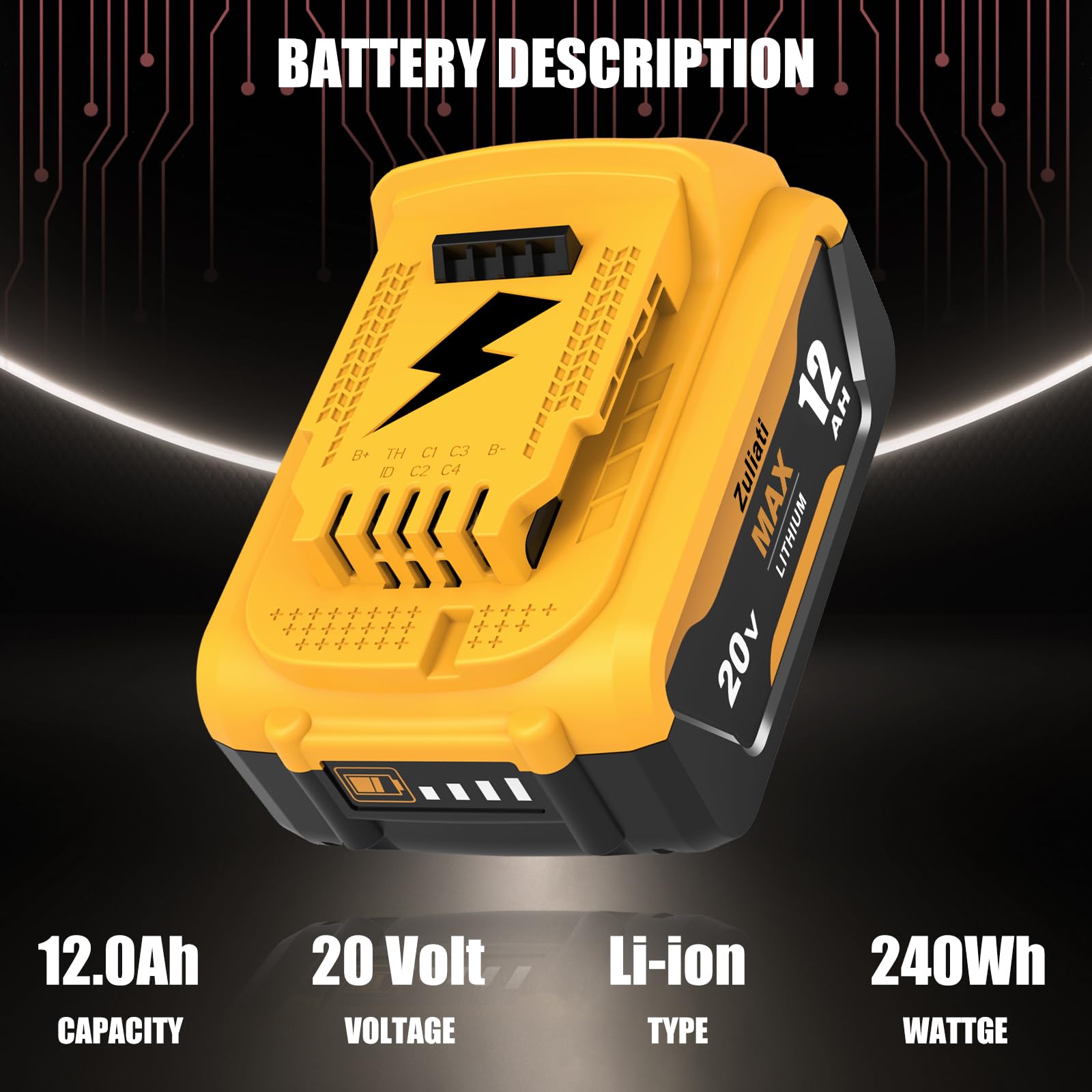Zuliati DCB206 battery back view with LED indicator accessibility.