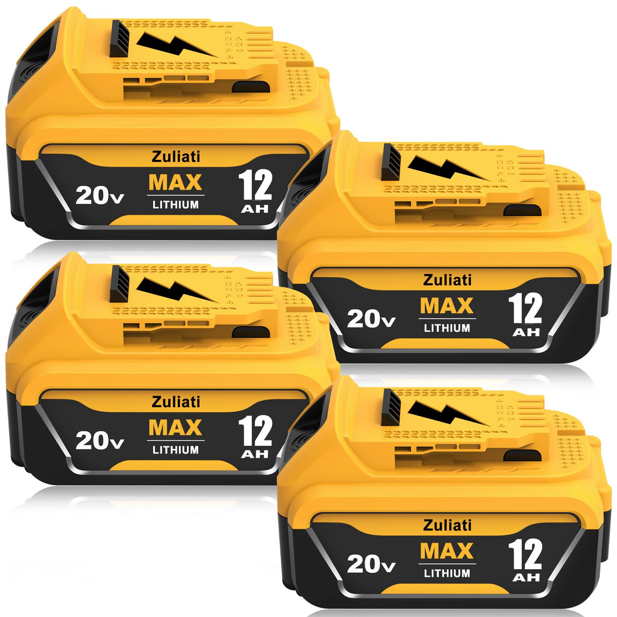Zuliati DCB206 battery front view showing compact 12.0Ah design for Dewalt tools.