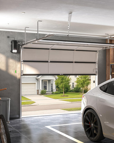 ZUMI space-saving design frees garage ceiling space for overhead storage.
