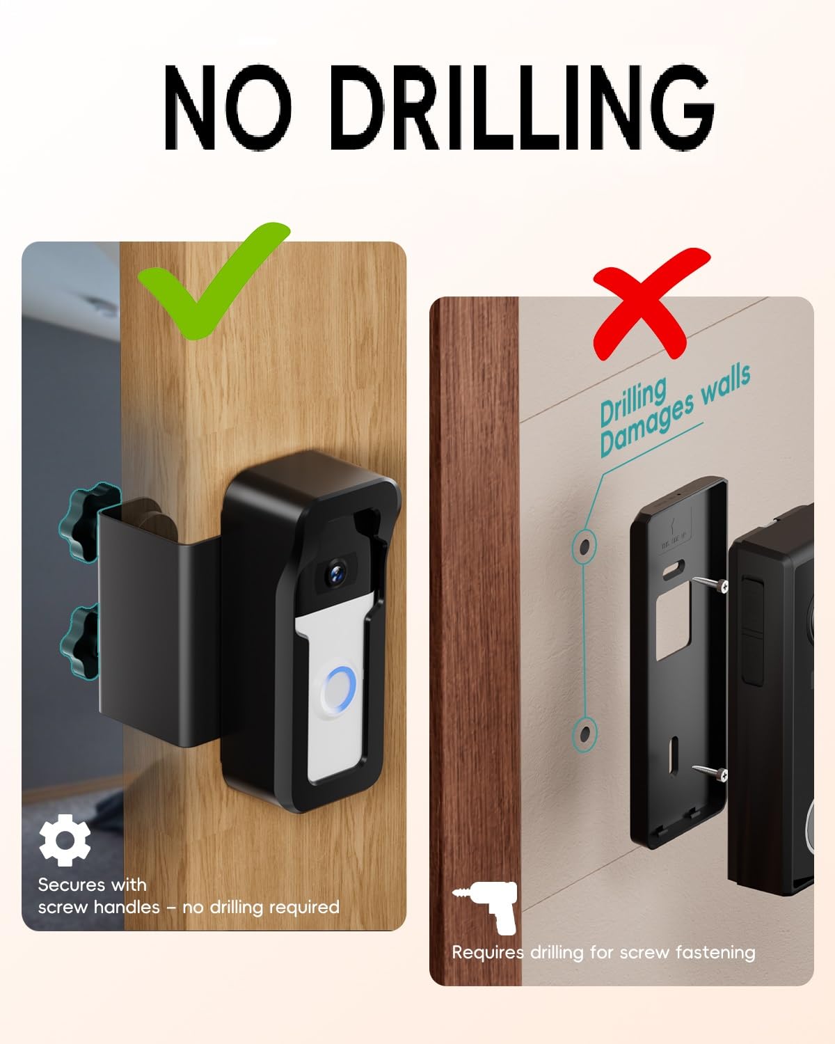 Doorbell mount installed on brick exterior under eaves.