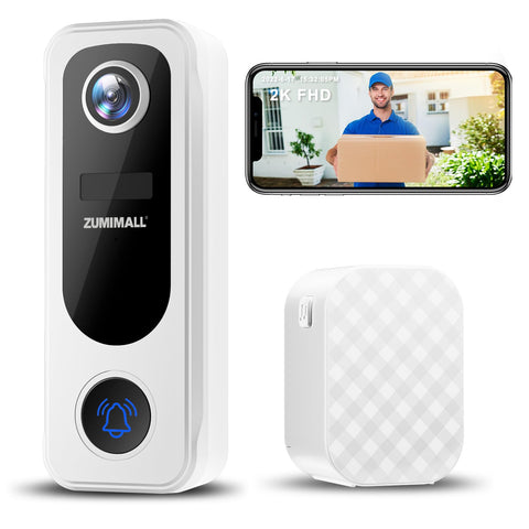 ZUMIMALL doorbell front view with clear 2K video for home security