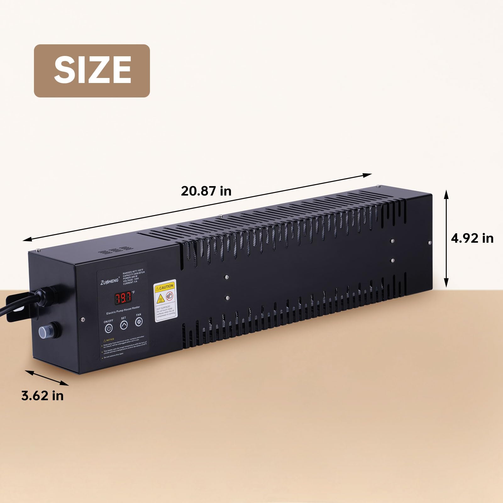 Zuomeng utility heater five point nine foot cord offers flexible setup.