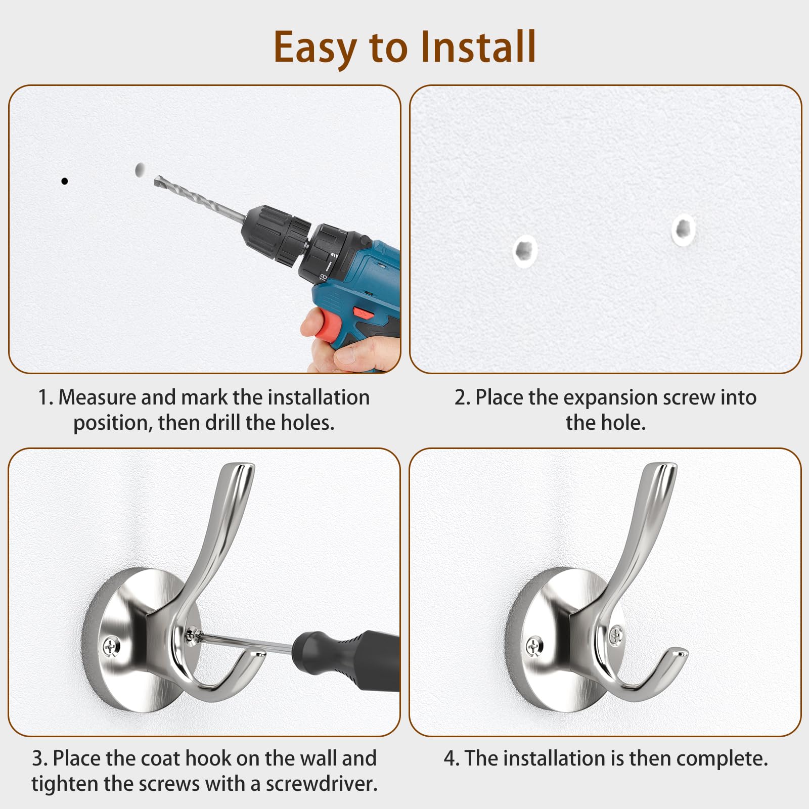ZUONAI easy-install wall hooks simplify organization with no extra tools