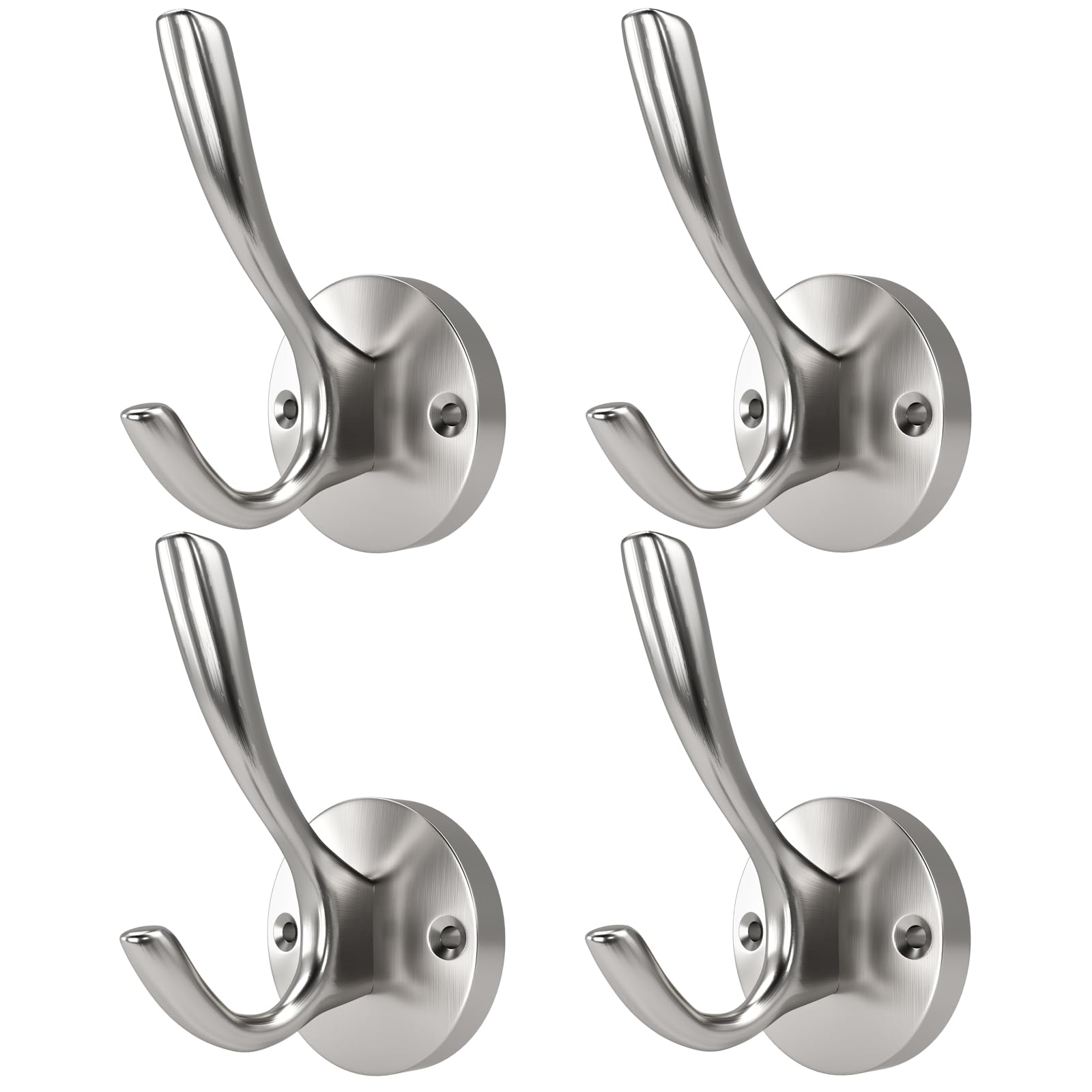 ZUONAI brushed nickel towel hooks wall-mounted four-pack organize towels and robes