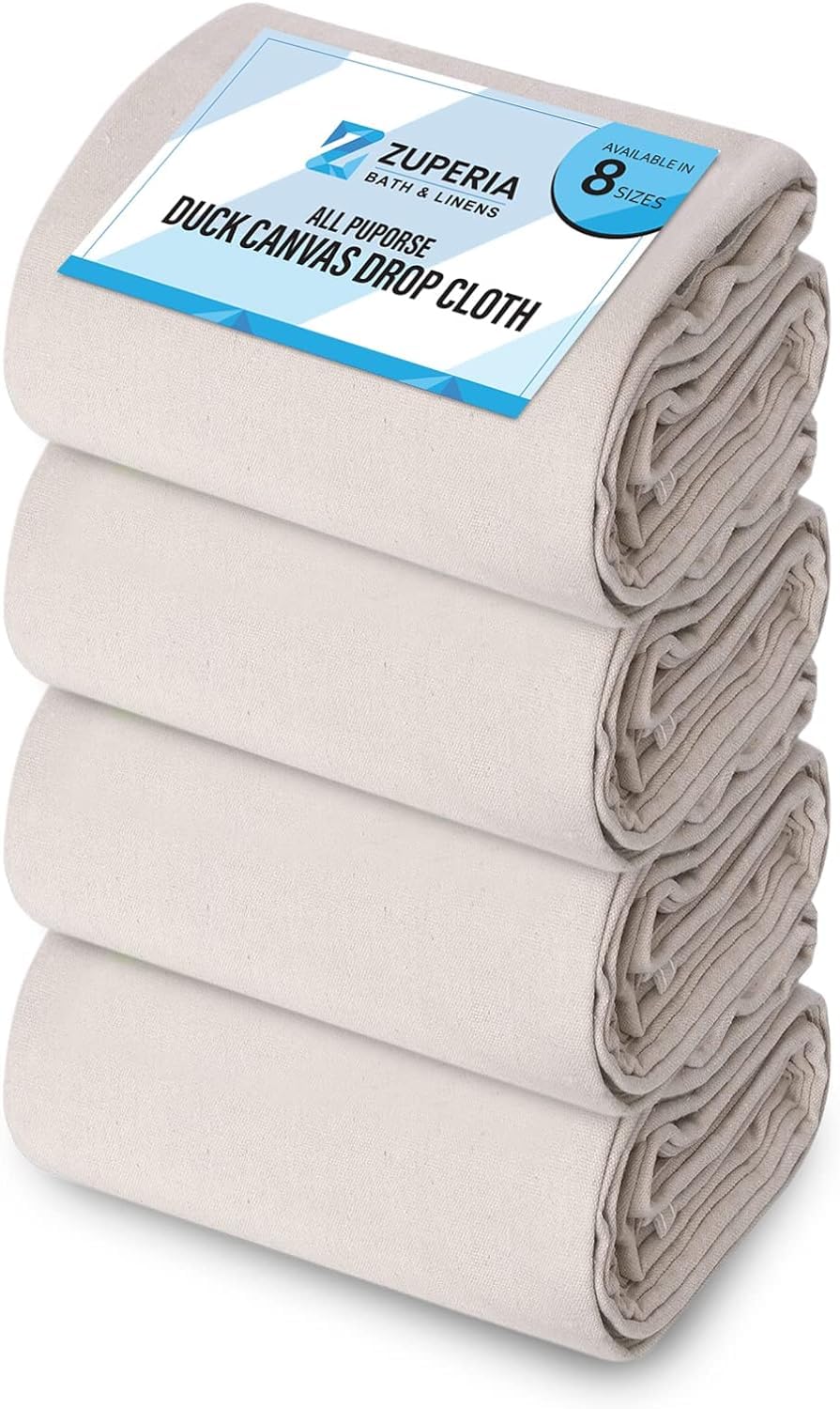 ZUPERIA canvas drop cloth 9x12ft folded for easy transport and setup.