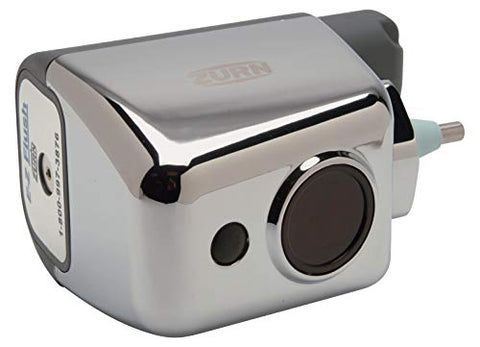 Close-up of Zurn AquaSense sensor flush valve with chrome housing for durability.