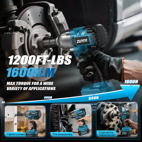 ZUYIYI cordless impact wrench with three speed settings for versatile control.