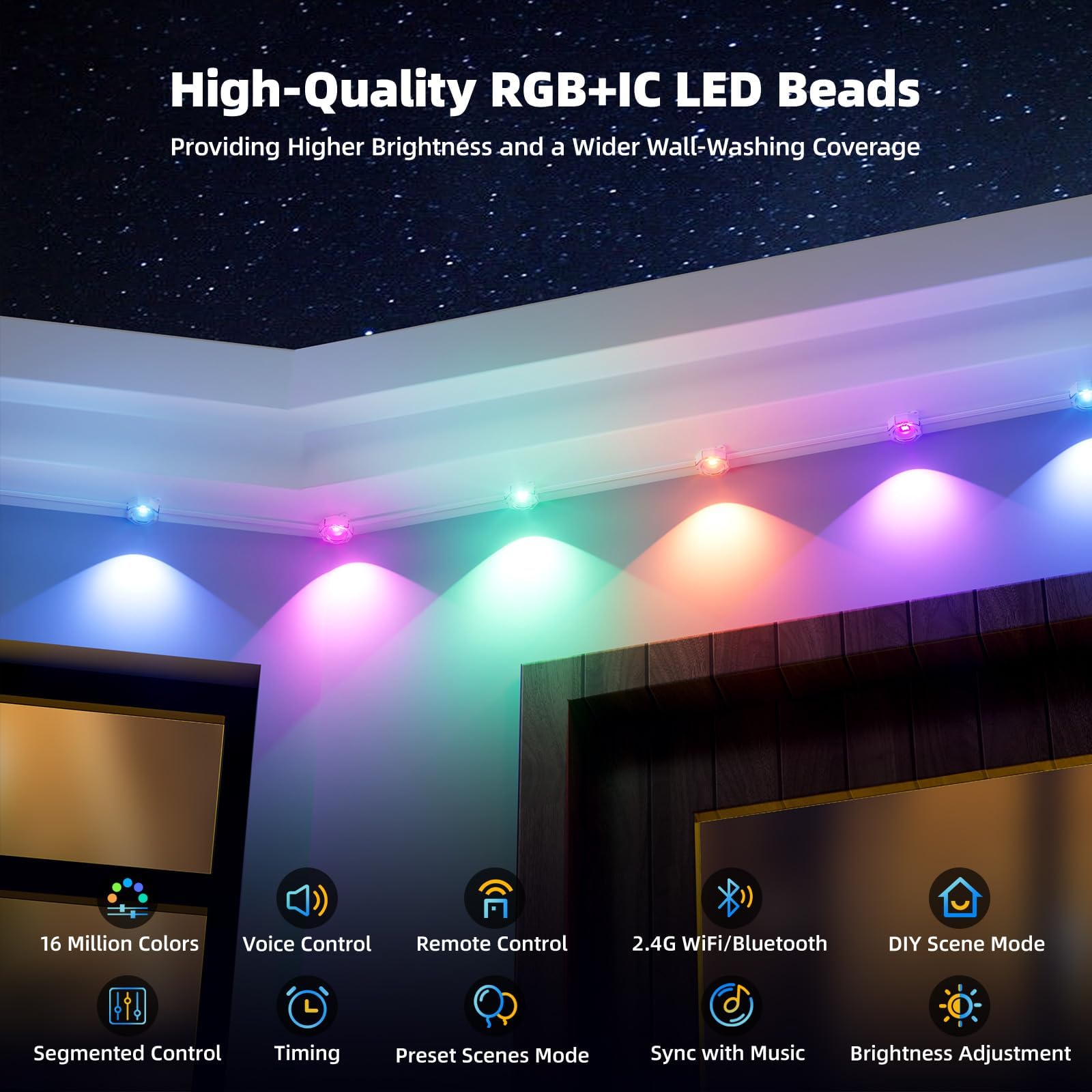 ZVNCX close-up of 96 RGB+IC LEDs showing color versatility for mood scenes.