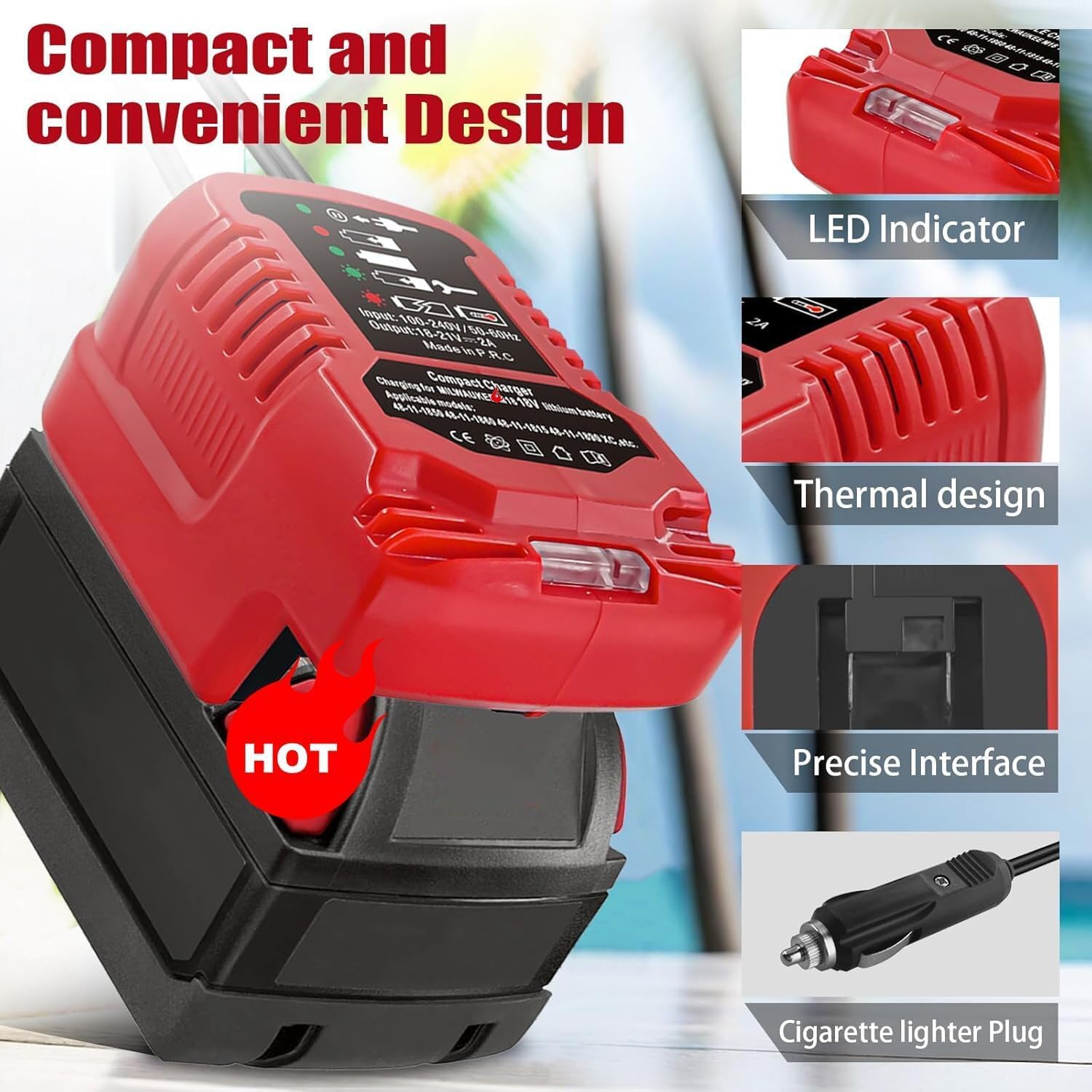 ZWDXRB Milwaukee car charger compact design for easy storage