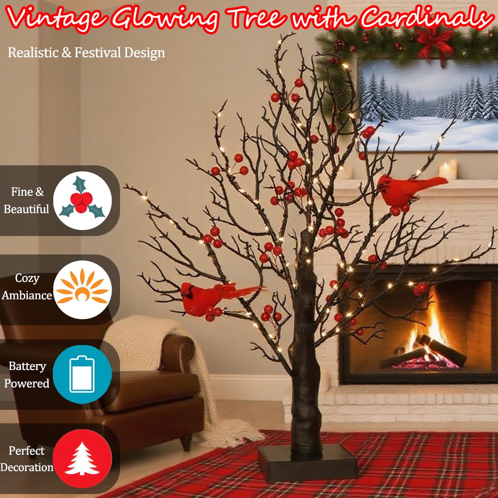 ZWJFDCBD LED tree with cardinals bulbs enhances festive decor and cozy nights.