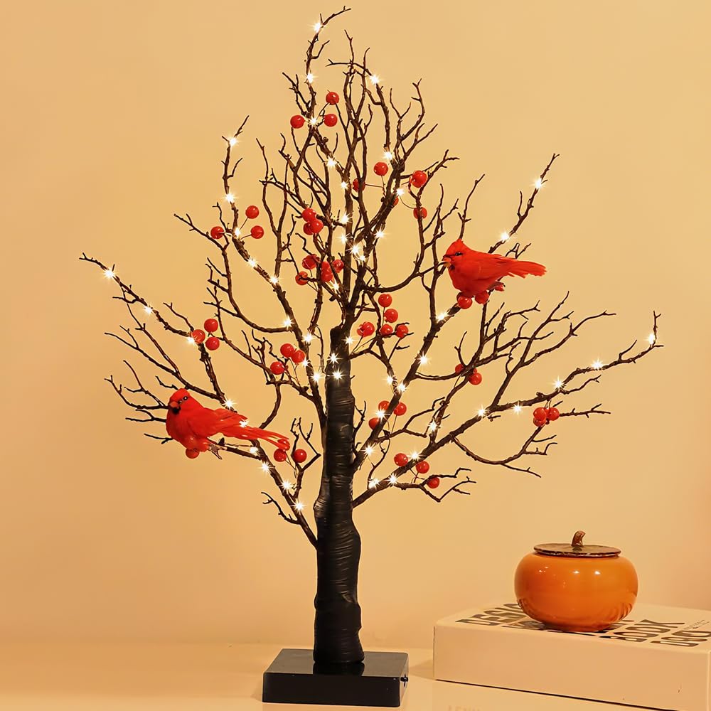 ZWJFDCBD vintage glowing tree with cardinals 21in provides cozy holiday ambiance.