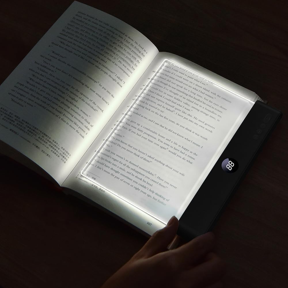 ZWJFDCBD Book Light flat panel full view showing even page illumination for bedtime reading