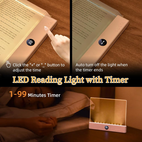 ZWJFDCBD Book Light dimmable timer display lets you tailor brightness and auto-off.