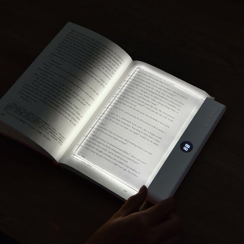 ZWJFDCBD book light panel-plate provides even full-page illumination for late-night reading.