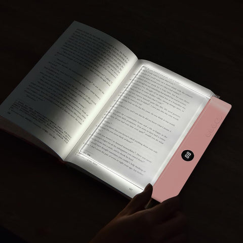 ZWJFDCBD Book Light with rechargeable panel provides even full-page illumination for late-night reading.