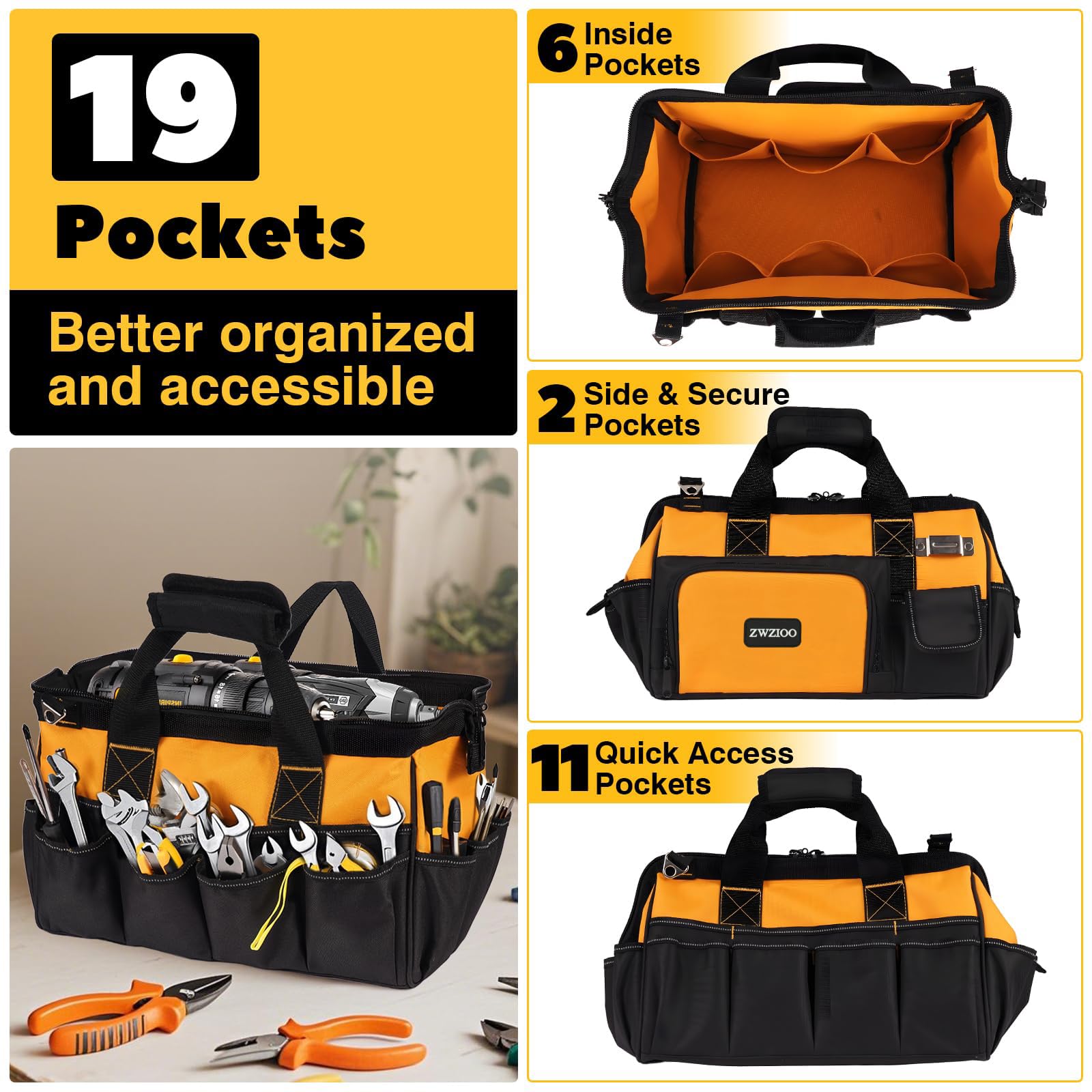 ZWZIOO tool bag with reinforced stitching for daily professional use