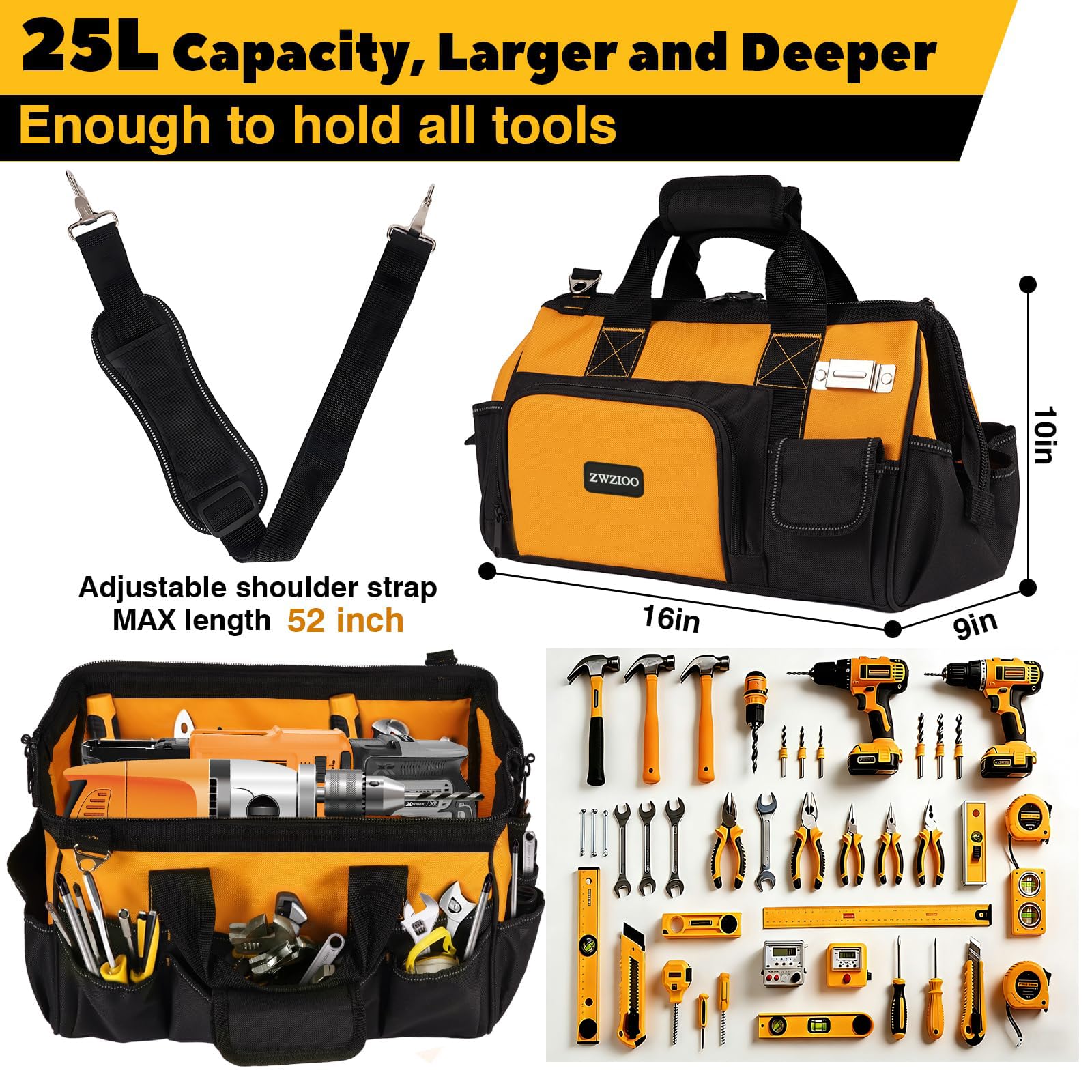 ZWZIOO bag features a tape measure hook for fast layout on the job