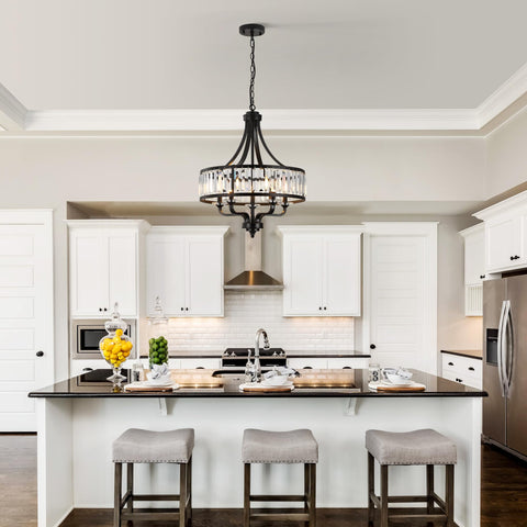 ZXFDWB height-adjustable chandelier installed above a kitchen island